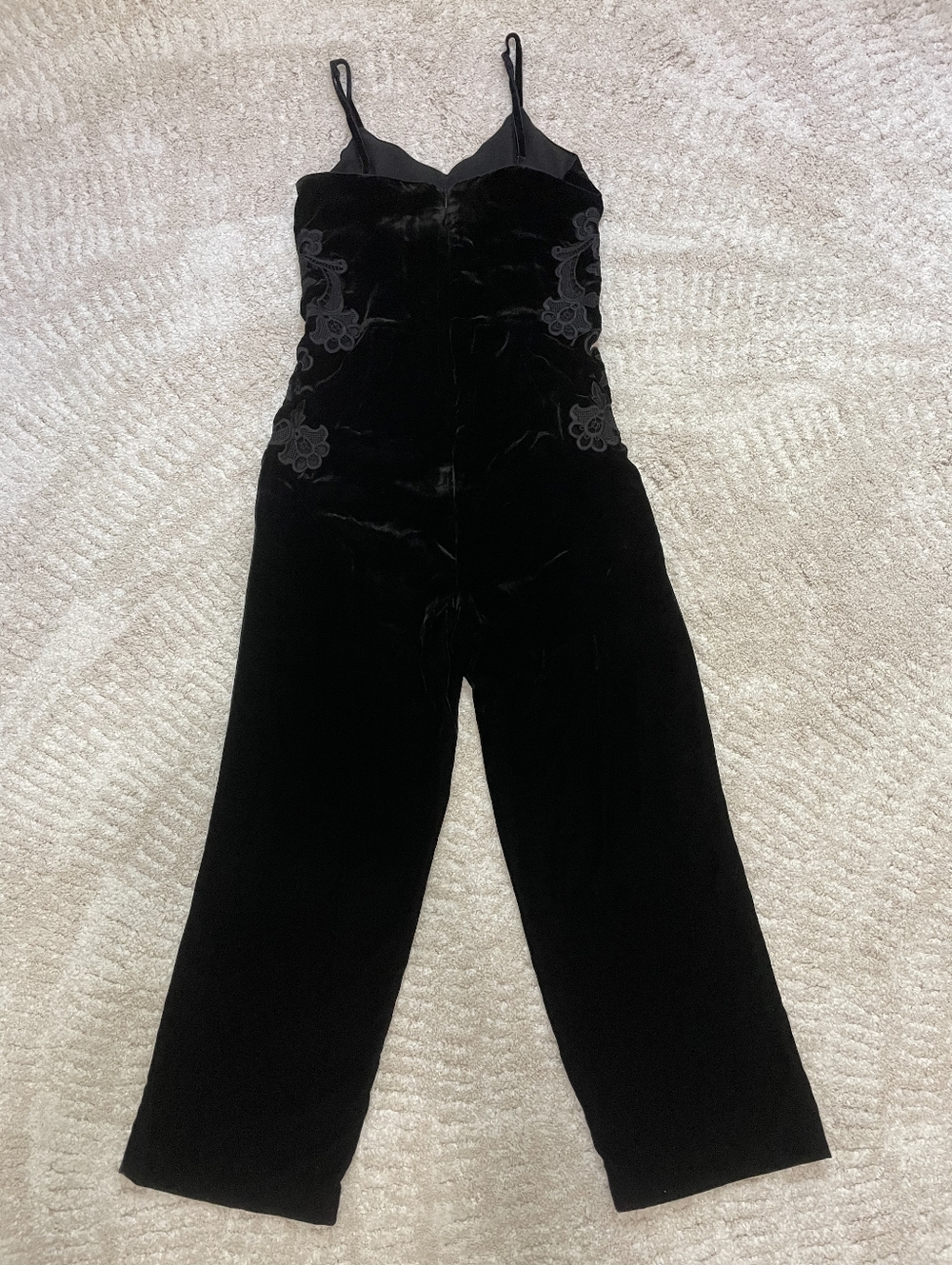 Sandro Black Velvet Sleeveless Jumpsuit with Floral Side Detail Size 6 - Picture 6 of 15